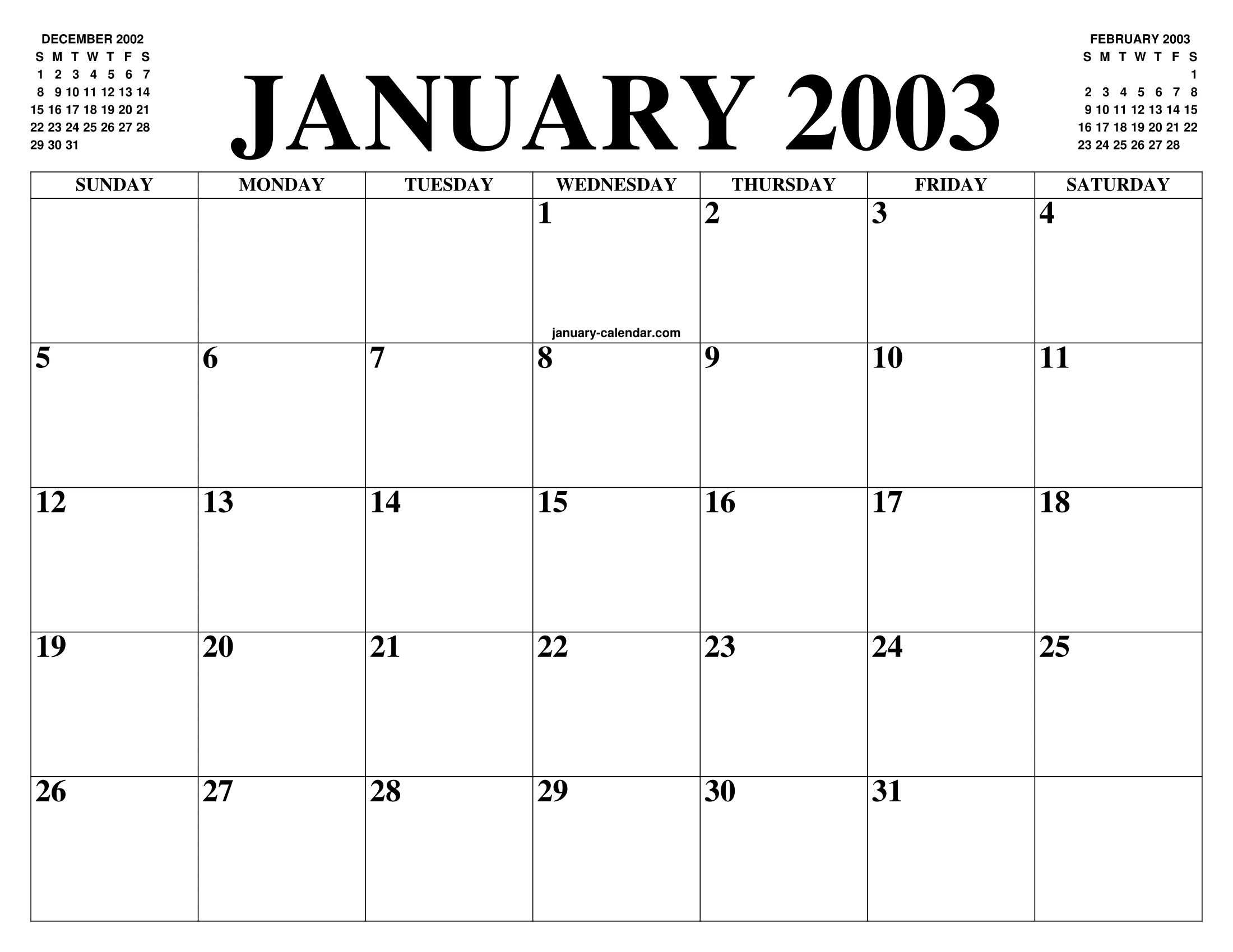 JANUARY 2003 CALENDAR OF THE MONTH FREE PRINTABLE JANUARY CALENDAR OF JANUARY 2003 CALENDAR OF THE MONTH FREE PRINTABLE JANUARY CALENDAR OF