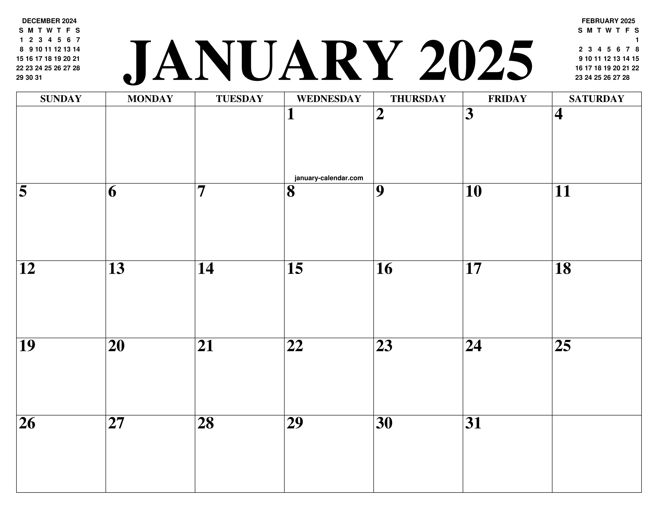 JANUARY 2025 CALENDAR OF THE MONTH FREE PRINTABLE JANUARY CALENDAR OF