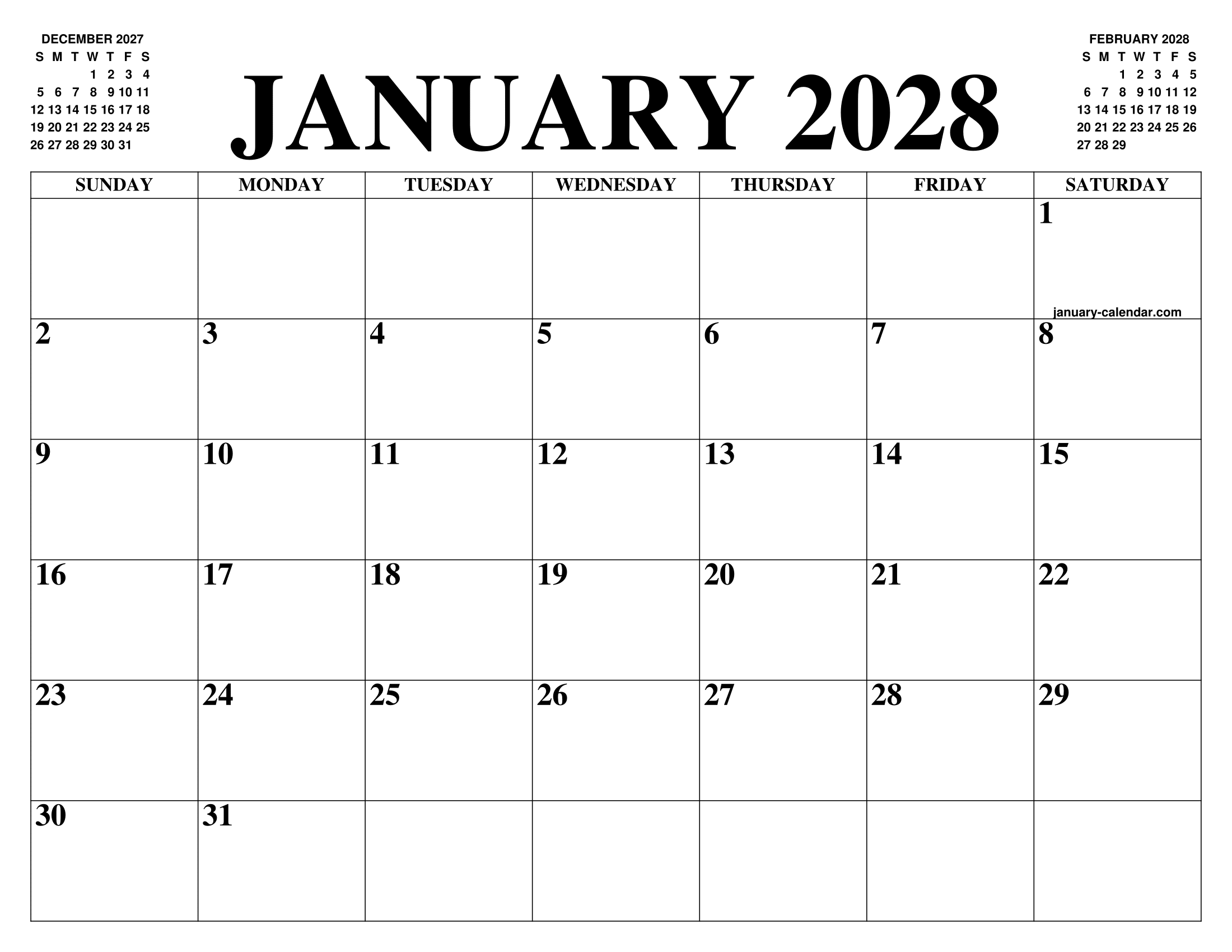 JANUARY 2028 CALENDAR OF THE MONTH FREE PRINTABLE JANUARY CALENDAR OF JANUARY 2028 CALENDAR OF THE MONTH FREE PRINTABLE JANUARY CALENDAR OF